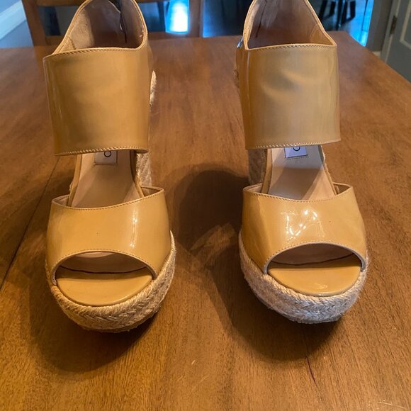 Jimmy Choo Lagoon Nude Patent Leather Wide Ankle Strap Espadrilles. Size 39/8.5 - Picture 14 of 16